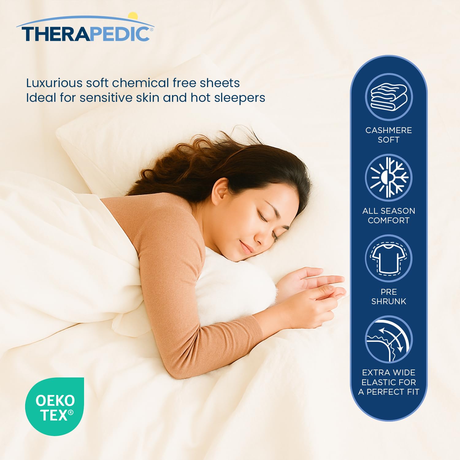 Therapedic 100% Egyptian Cotton Queen 6-Piece Sheet Set – Naturally Cooling & Breathable Sateen, Preshrunk Garment Wash, 16" Deep Pocket Fitted Sheet, Bonus Pillowcases, Soft & Durable - Fog
