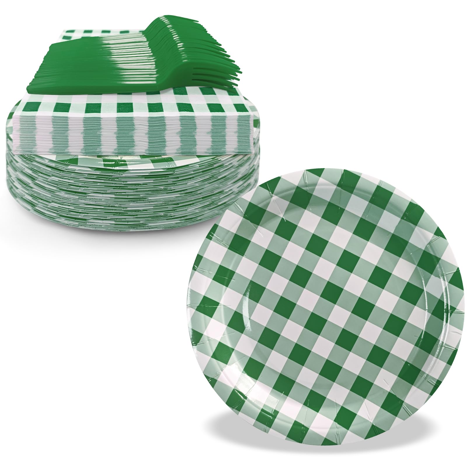 WYQJHKV 105 Pcs Dark Green Gingham Party Supplies Include 7 Inch Disposable Dark Green Dessert Paper Plates and Napkins for Wedding Baby Shower Birthday Party