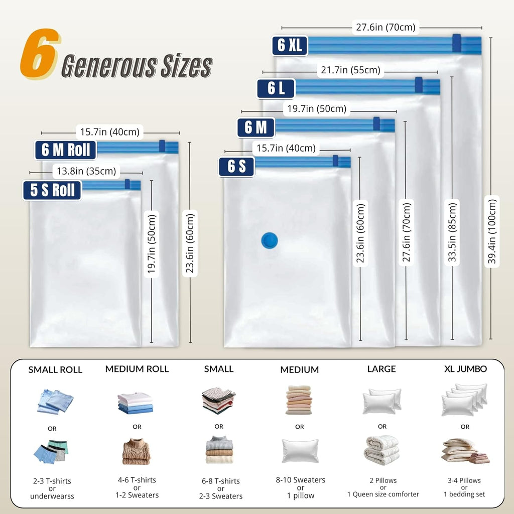 Skiennix 35 Pack Vacuum Storage Bags - Compression Space Saver for Bedding & Clothing | Hand Pump Included