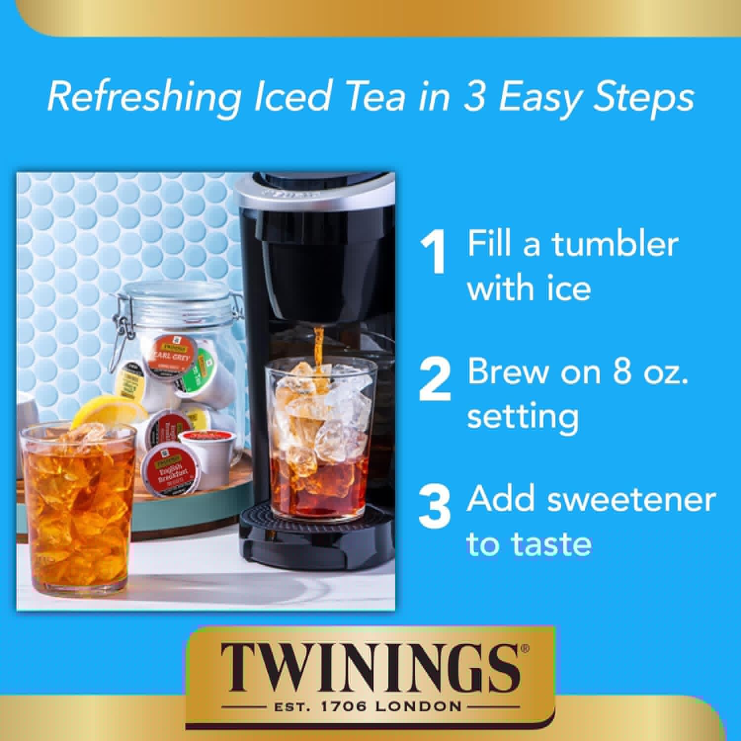 Twinings Brew Over Ice Unsweetened Black Iced Tea K-Cup Pods - Refreshing & Smooth, 24 Count