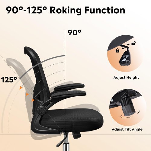 DEVAISE Office Chair, Ergonomic Computer Desk Chair with Flip-up Armrests, Comfy Mesh with Adjustable Lumbar Support, Black