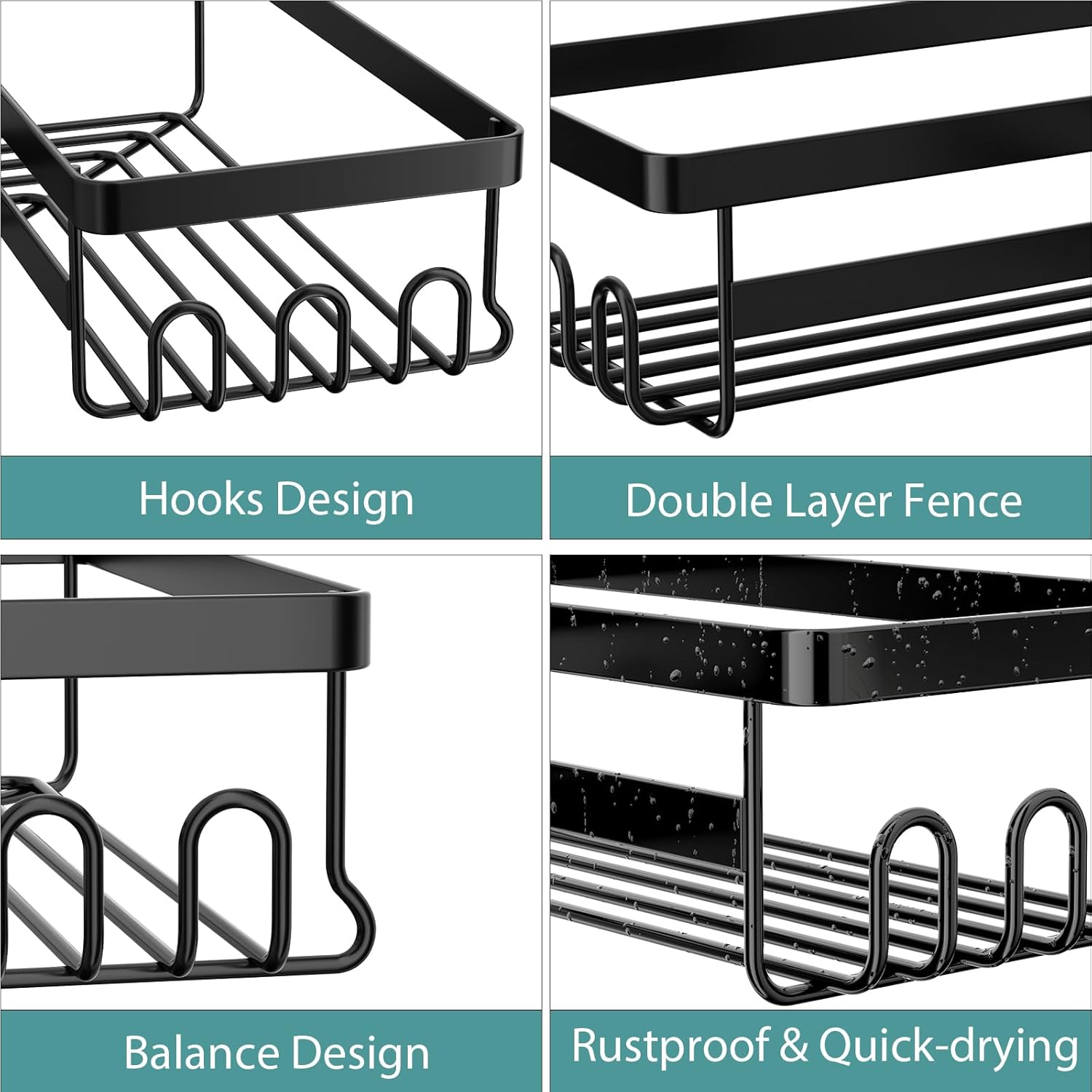 StorageRight Corner Shower Caddy - 3 Pack Adhesive Bathroom Organizer with Soap Holder & Hooks | No Drilling, Stainless Steel