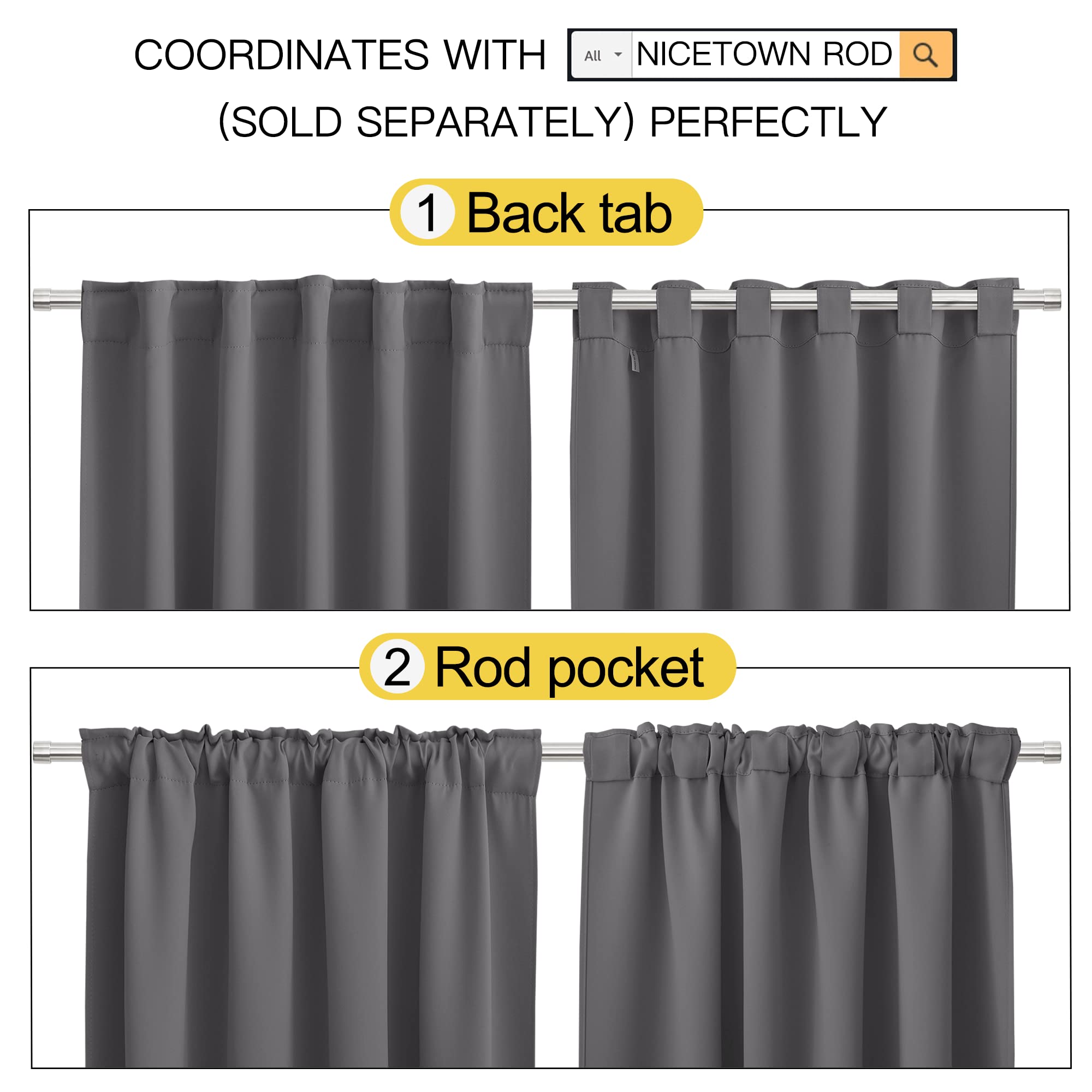 NICETOWN Sliding Door Curtain for Patio, 100x84 Blackout Room Divider Curtain with Rod Pocket & Back Tab Design, Thermal Insulated Drapes for Sliding Glass Door, Bedroom, Living Room, Grey, 1 Panel