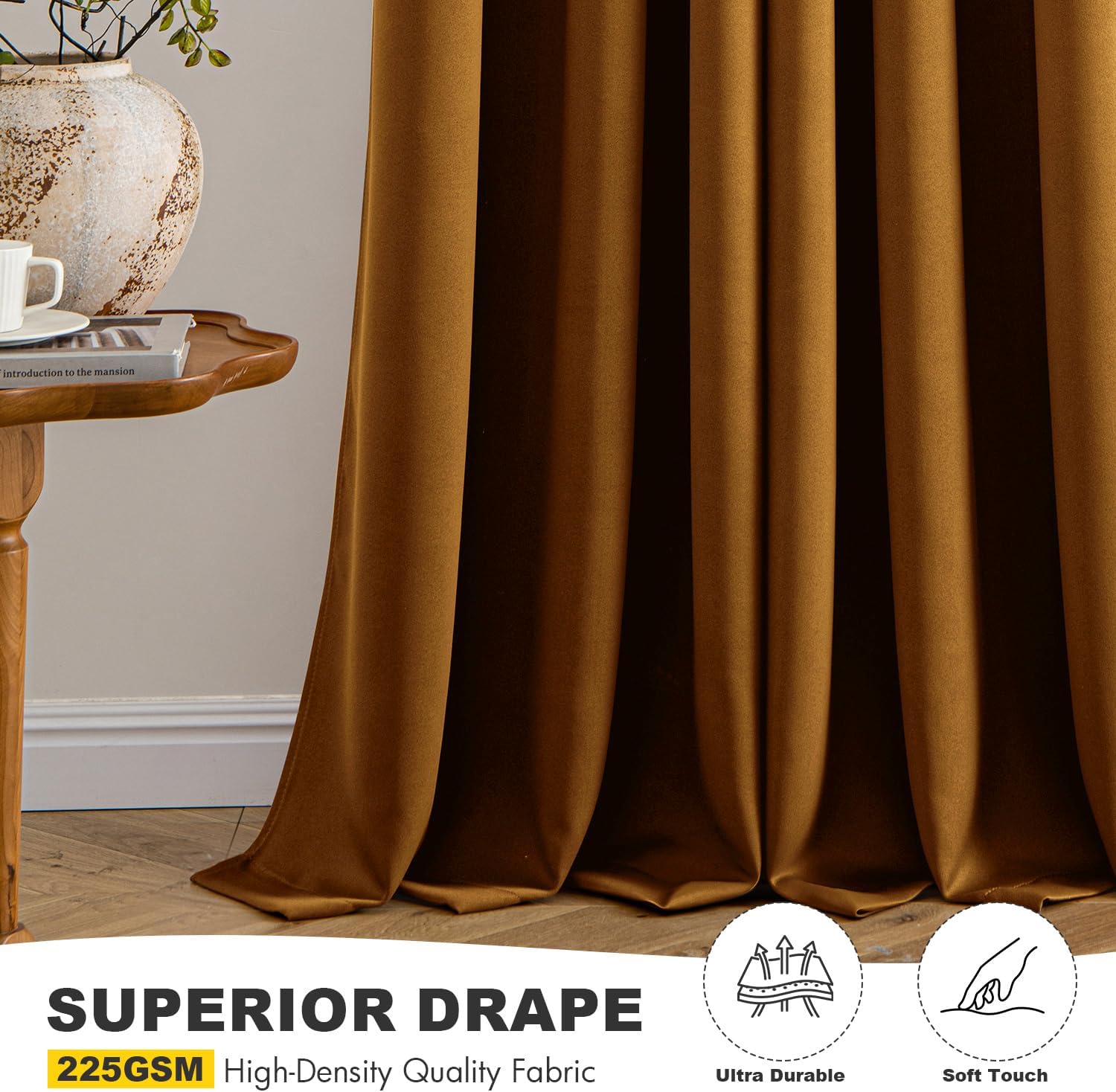 MIULEE Gold Brown Blackout Curtains - Thermal Insulated Room Darkening Drapes | 72-Inch, 2 Panels