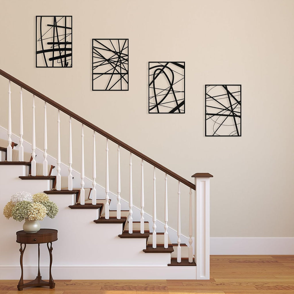 Art3dwallpanels Black Abstract Wall Art - Metal Line Art Decor | 3D Textured Sculptures, 17" x 12", 4 Pack
