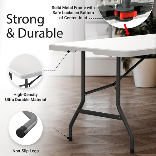 6FT Heavy Duty Folding Table by [Brand Name] - Portable & Foldable with Built-In Handle for Events, Picnics, and Camping