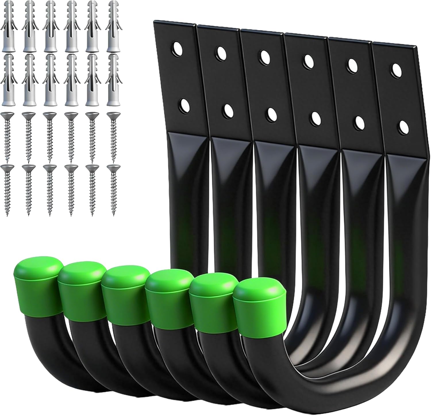 SWANLAKE Heavy Duty Garage Storage Hooks - Durable Wall Utility Hooks in Black (6 Pack)