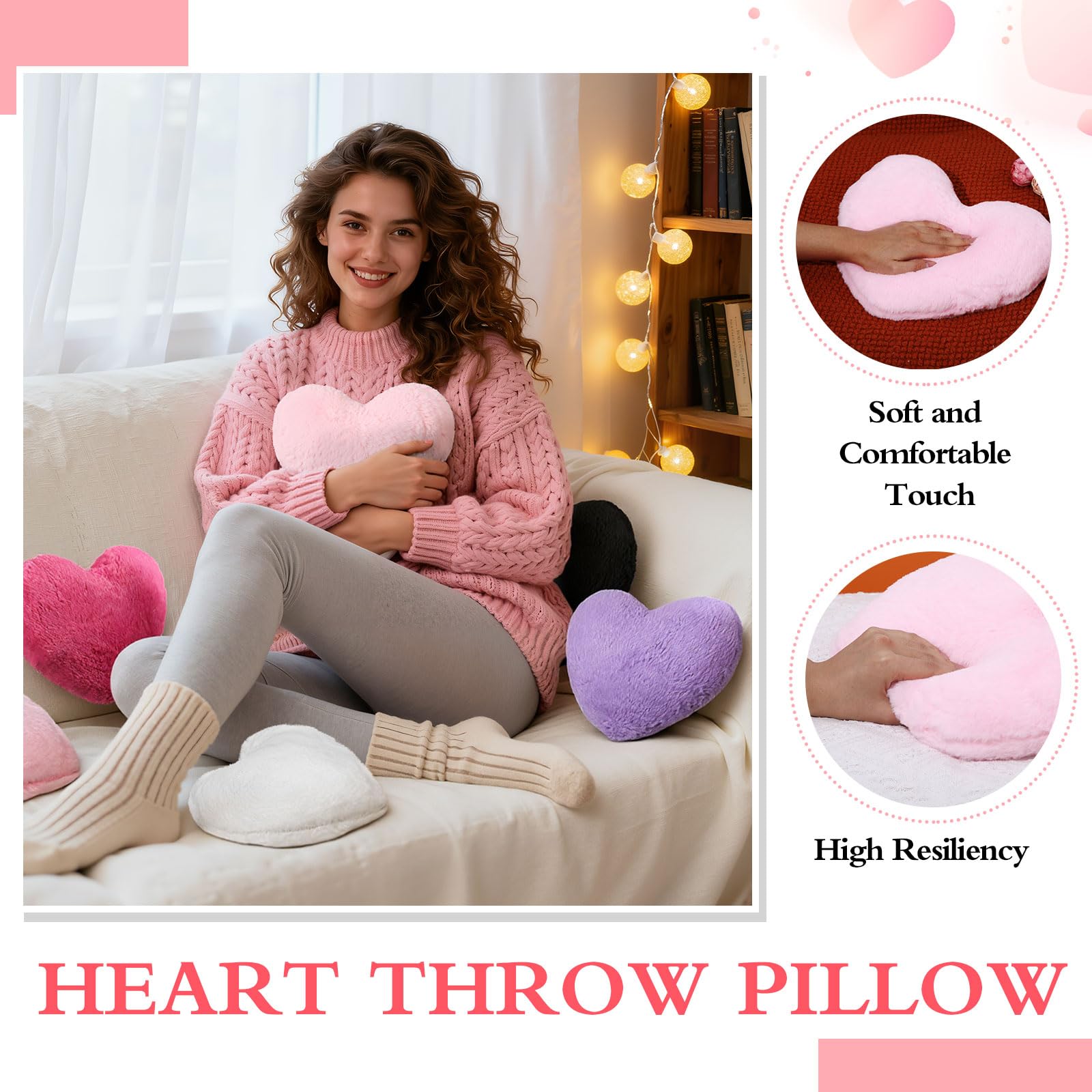 AceOrbit Valentine's Day Heart Mini Pillow 13"x10" Cute Faux Rabbit Fur Decorative Mini Throw Pillow for Bed Couch Cushion Women Valentine's Day Home Decor(Pink)