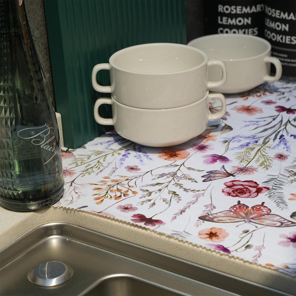 Floral Shelf and Drawer Liner for Kitchen Cabinets,24IN x 10FT Non-Adhesive and Strong Non-Slip Cabinet Drawer Liners for Kitchen Shelf, Waterproof Cupboard Liners,Easy to Clean