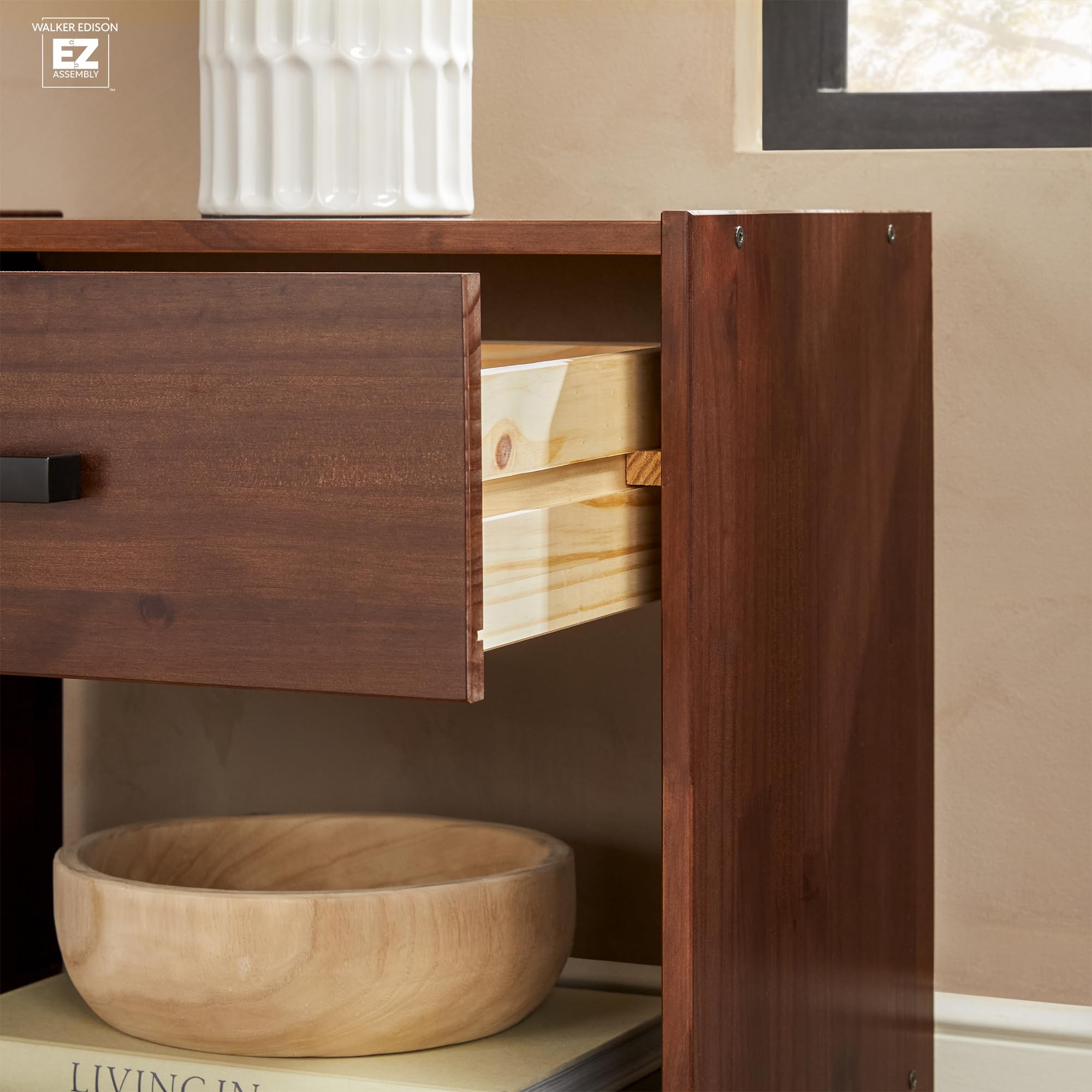 Walker Edison Easy Assembly™ Solid Wood 1-Drawer Nightstand with Handle Walnut