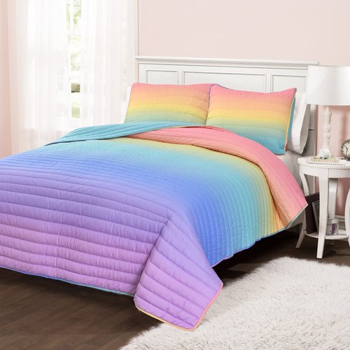 Lush Decor Rainbow Ombre 3 Piece Quilt Set, Full/Queen, Rainbow & Turquoise
