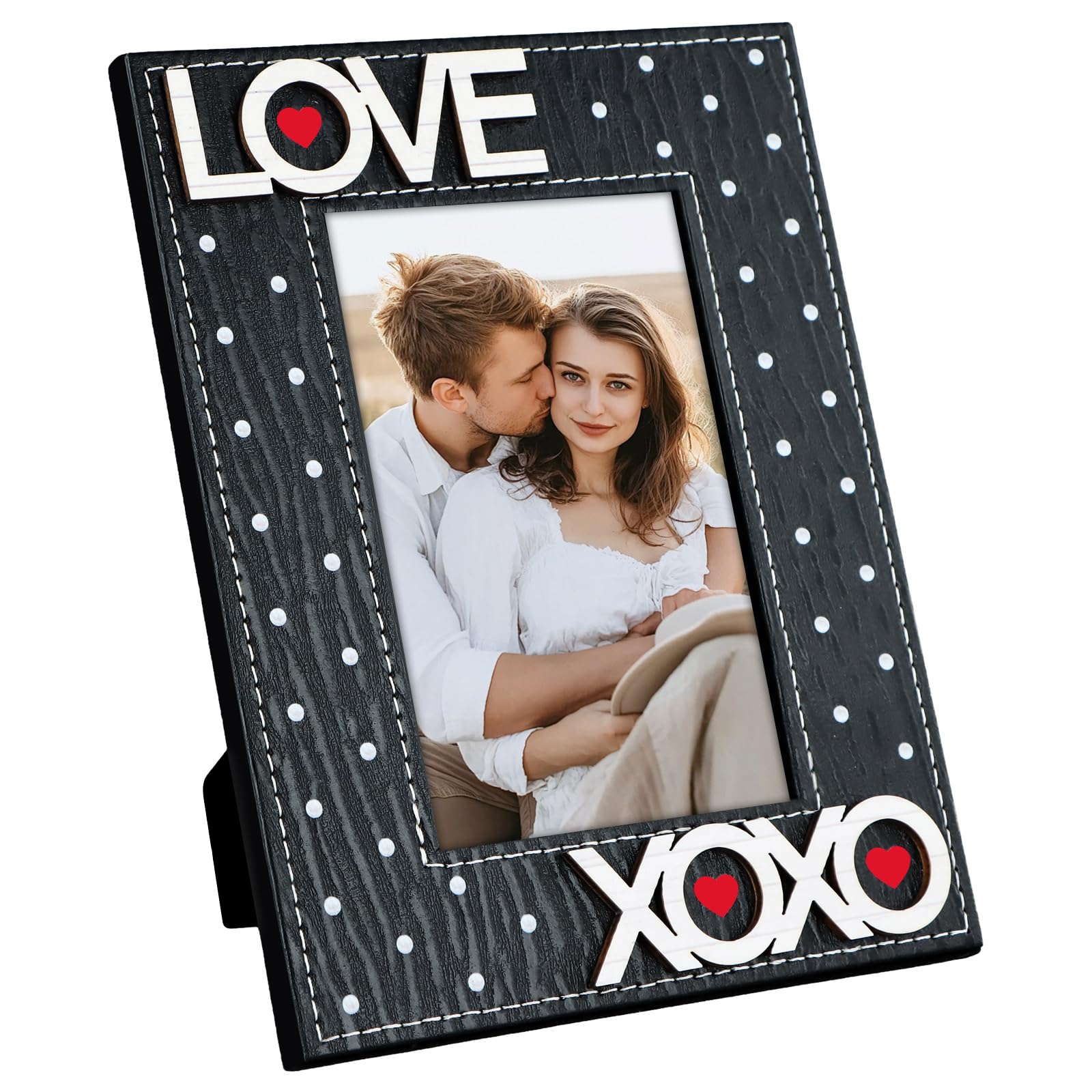 FLYAB Black Love Picture Frame 4x6 Valentines Day Pictrue Frames Leather Photo Frame for Tabletop Valentines Day Gifts for Couple Him Her Girlfriend Boyfriend