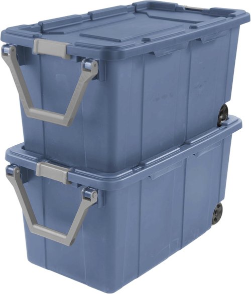 Heavy-Duty Wheeled Storage Totes - Blue Industrial Containers with Latching Lid | 40 Gallon Capacity, 2 Pack