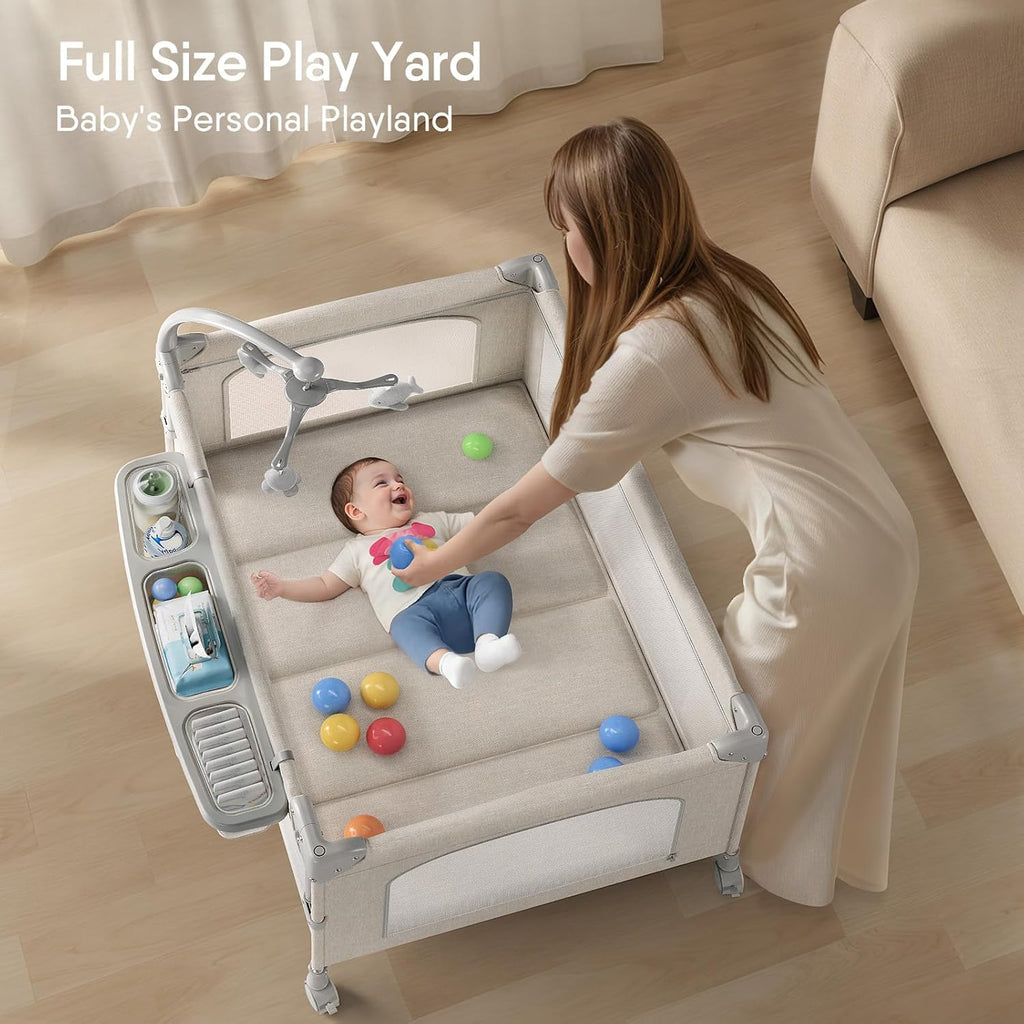 TinyGlow 4-in-1 Baby Bassinet - Portable Crib with Mattress, Mosquito Net & Diaper Changer | Quick Assembly