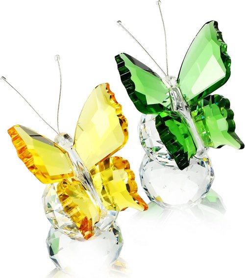 H&D Hyaline & Dora Crystal Flying Butterfly Figurine Set - Handmade Glass Decor | Pack of 2
