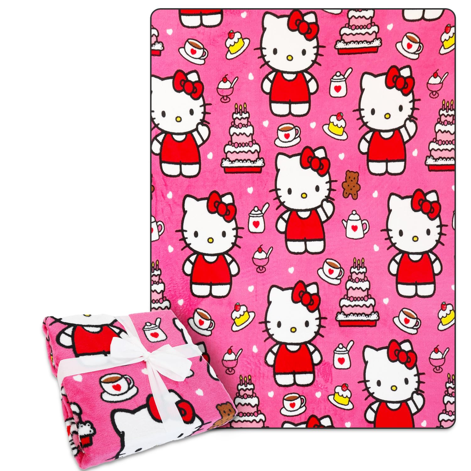 Hello Kitty Fleece Blanket and Cinch Bag Set - Bundle with Soft Blanket Plus Cinch Bag, Stickers, More for Kids, Adults, Children | Cozy Hello Kitty Fleece Blanket 50" x 70”