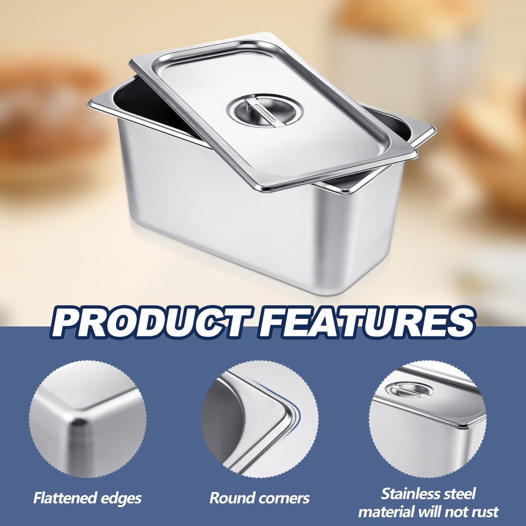 Mifoci 12 Pack Stainless Steam Hotel Pan with Lid, 1/3 Size x 6 Inch Deep Restaurant Supplies Reusable Anti Rust Steam Water Pan for Home, Party, Restaurant, Hotel, Buffet