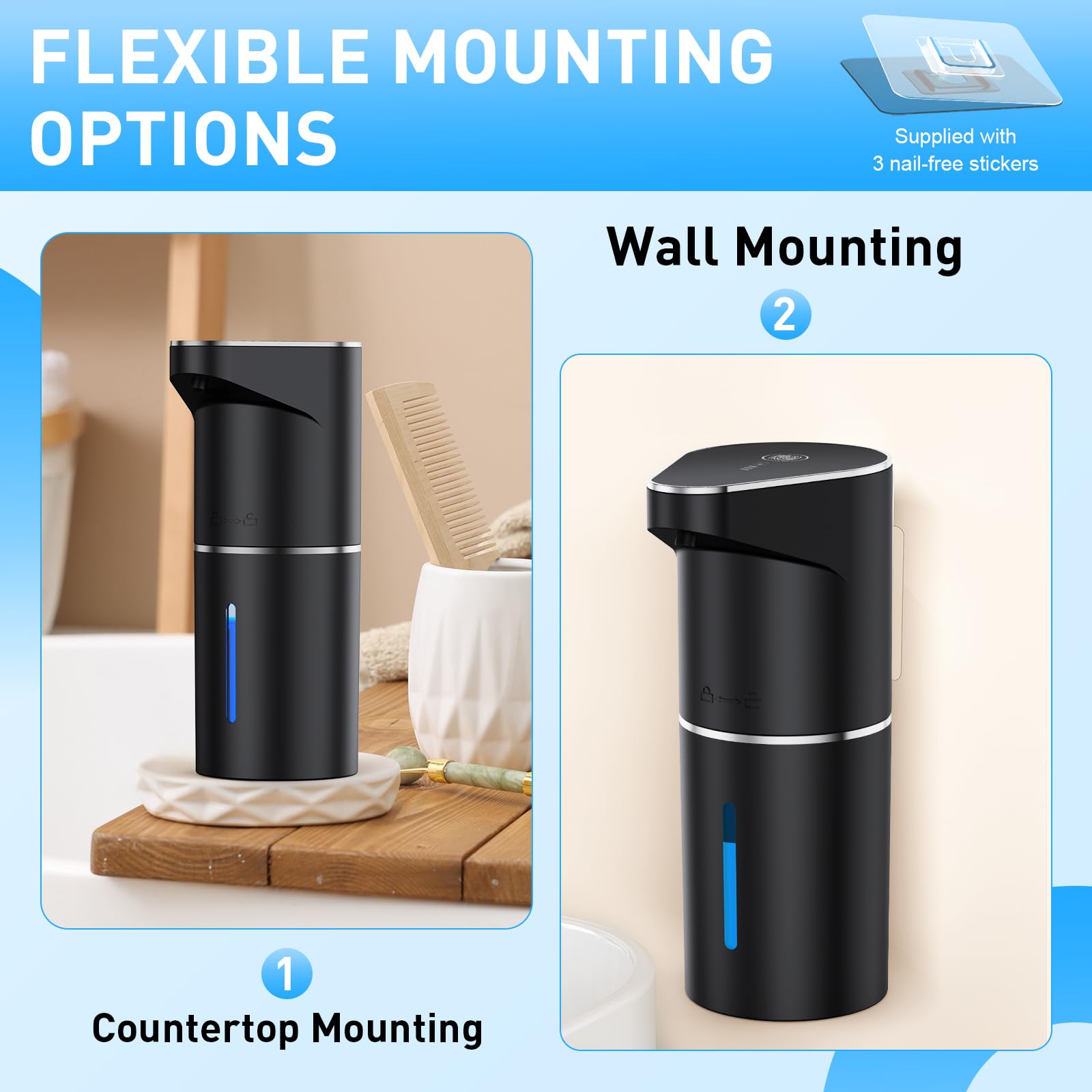 Fantictas Automatic Soap Dispenser,Touchless Hand Wall Mount Rechargeable 3 Gear Adjustable Electric Soap Dispenser 350ml with Infrared Motion Sensor for Bathroom,Kitchen,Office, Black Foam