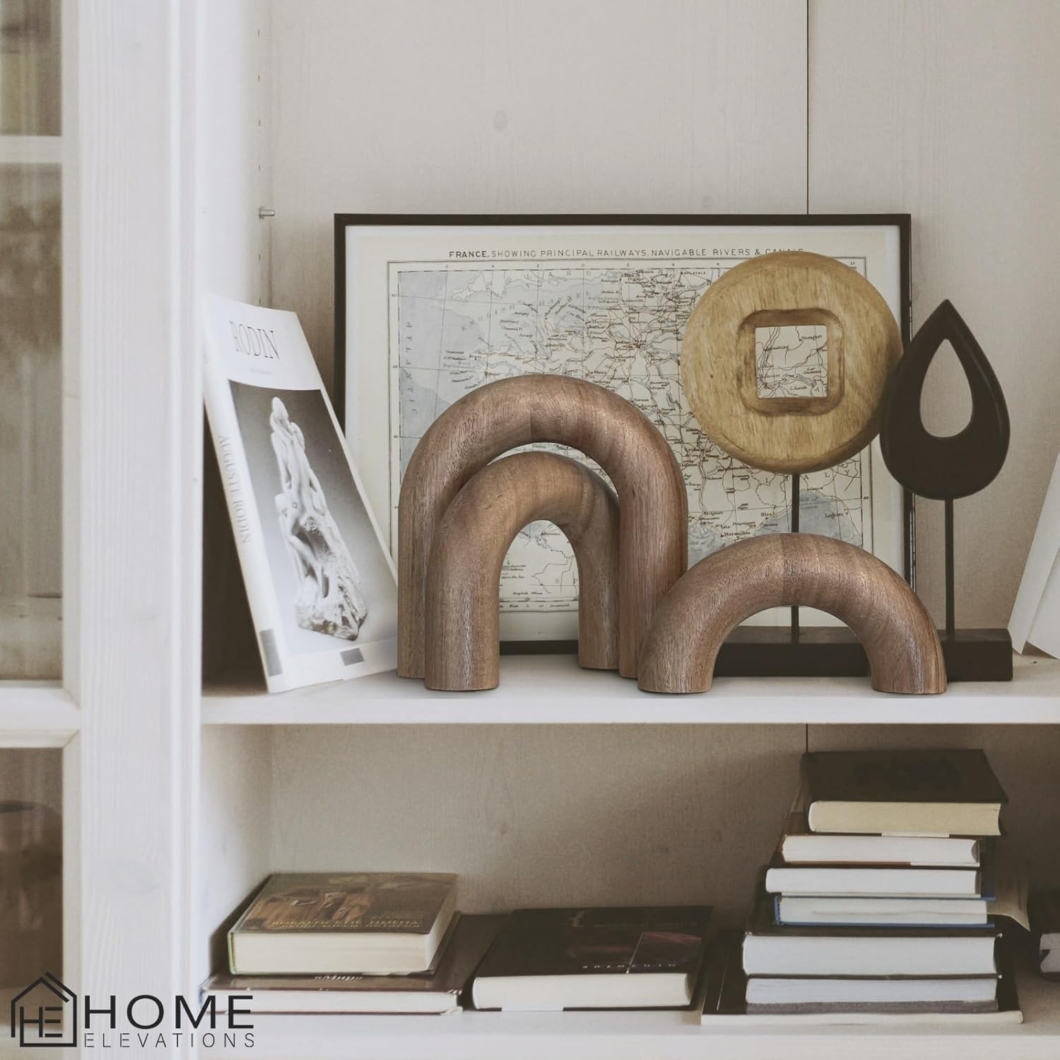 Wooden Arch Decor Set of 3 - Aesthetic Shelf Decor for Coffee Tables & Bookshelves - Acacia Wood Japandi Accents