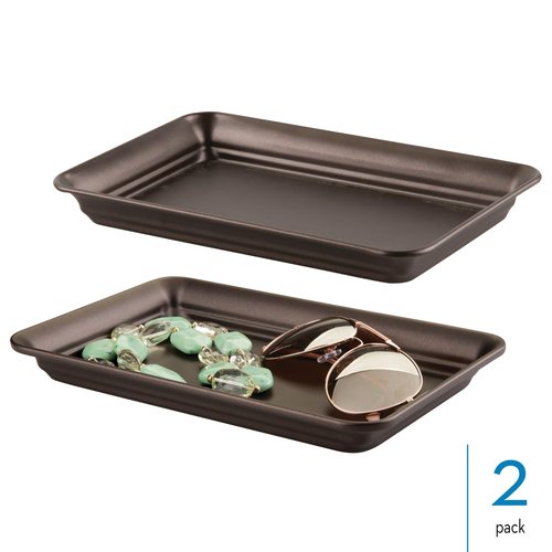 iDesign Decorative Countertop Vanity Tray Organizer for Bathroom, Bedroom, Closet, Entryway, Set of 2, 9.7" x 6.3" x 1", Bronze