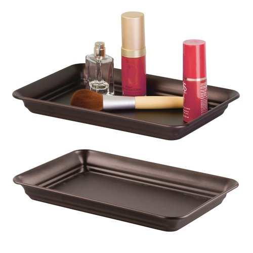 iDesign Decorative Countertop Vanity Tray Organizer for Bathroom, Bedroom, Closet, Entryway, Set of 2, 9.7" x 6.3" x 1", Bronze