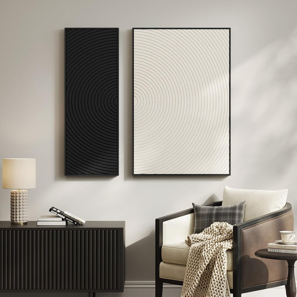 Regine Switzerland 3D Textured Black and White Abstract Wall Art - Modern Minimalist Paintings for Home Decor | 2-Piece Set