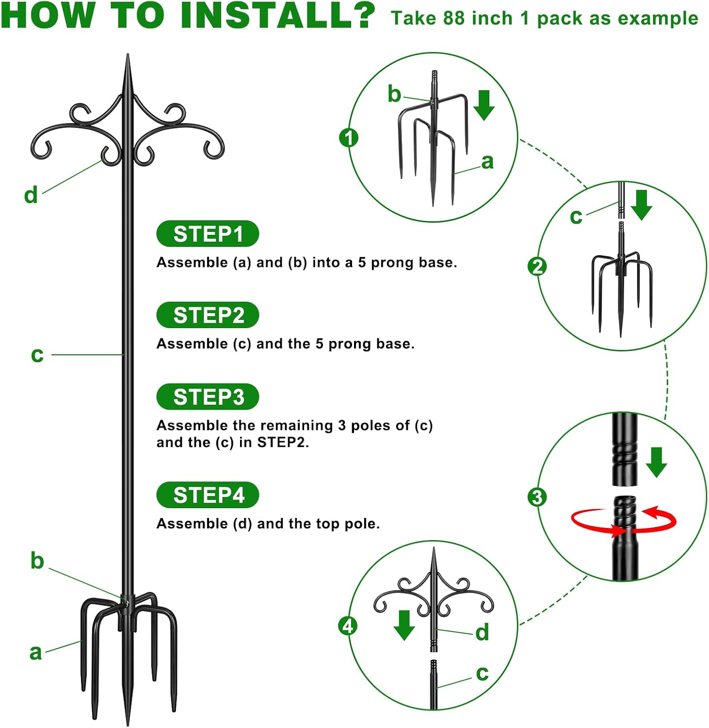 Skiennix Heavy Duty Double Shepherd Hooks - 72-Inch Adjustable Metal Bird Feeder Pole for Outdoor Use | 5-Prong Base