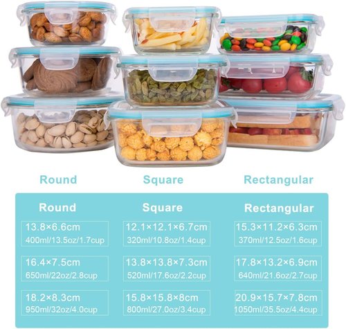 AILTEC Glass Food Storage Containers - 18-Piece Meal Prep Set | BPA-Free & Leak-Proof Design