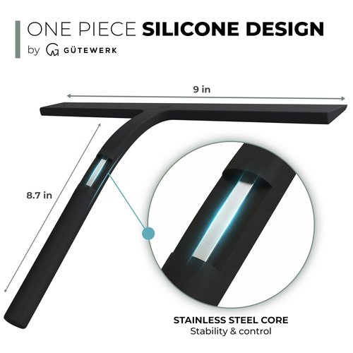 GÜTEWERK Shower Squeegee for Glass Doors, Silicone Window Squeegee, Bathroom and Glass Cleaning - Black - 9 Inch
