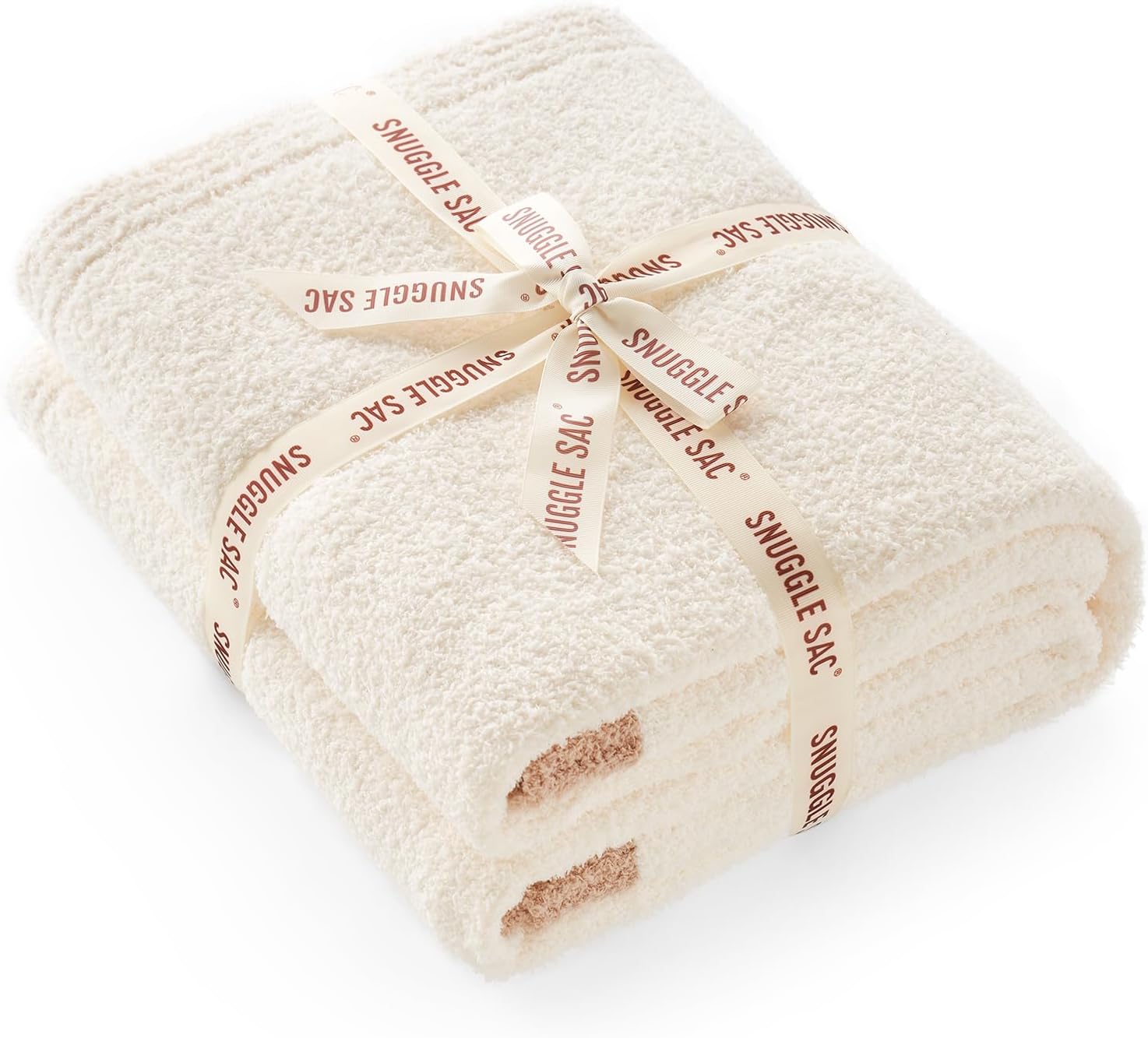 Snuggle Sac Ultra Soft Throw Blanket - Reversible Cream Microfiber | Cozy 50x60 Inches for Couch & Bed