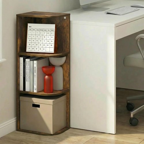 Furinno PASIR 3-Tier Corner Bookshelf - Open Shelf Bookcase for Living Room & Home Office | Amber Pine, 9.3 x 12 x 31.5