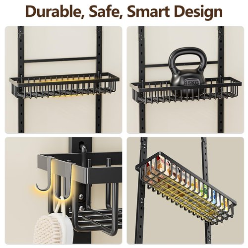 POKIPO 9 Tier Over The Door Pantry Organizer, 2 in 1 Wall Mount or Hanging Spice Rack with Adjustable Basket, Seasoning Organizer and Storage for Kitchen Cabinet Closet Bathroom