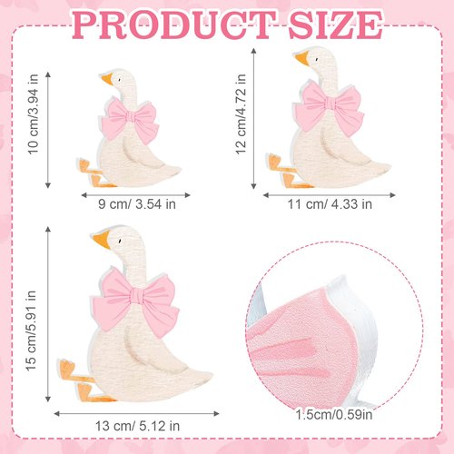 Lineshading 3 Pcs Silly Goose Birthday Party Decoration Pink Bow Wooden Silly Goose Baby Shower Decor Funny Table Centerpiece Gift for Party Favor Desk Tiered Tray, 5.9/4.7/3.9 Inch