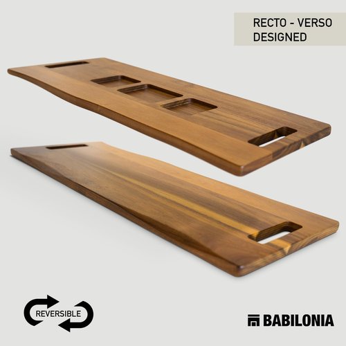 Babilonia Extra Large Charcuterie Board with Handles, 36 x 12 Inch Premium Acacia Wood Tray, Reversible Long Wooden Serving Platters for Meat, Cheese, and Party Appetizers