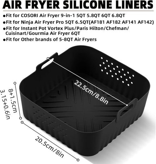 LYHOLKEER Air Fryer Silicone Liners - Reusable Square Liners for COSORI 9-in-1 & Ninja | 2 Pcs Set