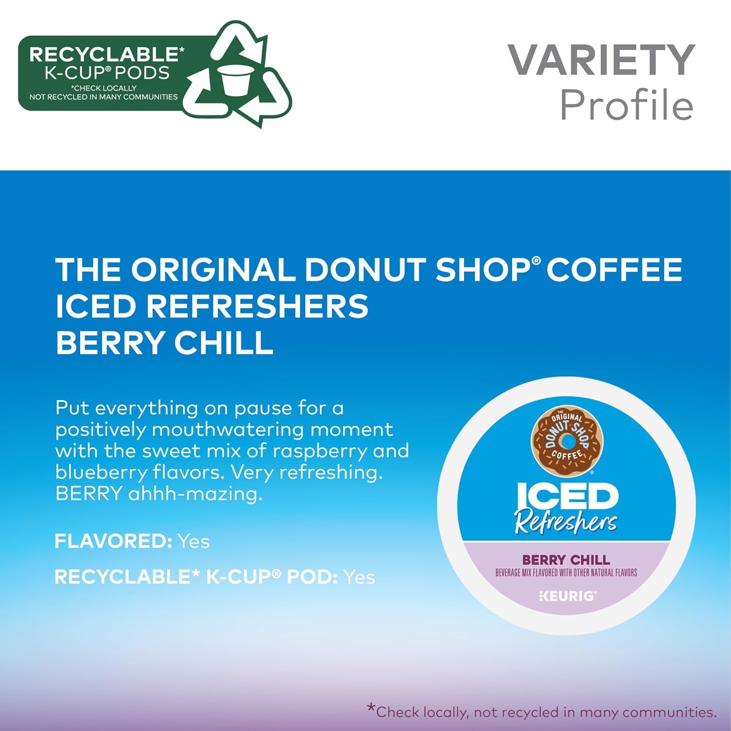 Original Donut Shop Iced Refreshers - Berry Chill Brew Over Ice K-Cup Pods | 20-Count Box