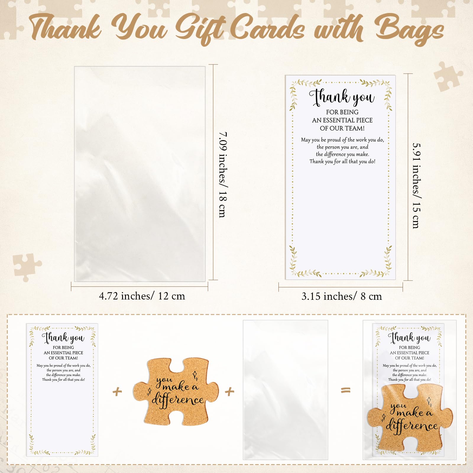 Hushee Inspirational Gift for Coworker Motivational Puzzle Piece Coasters Employee Appreciation Gifts with Cards Bags for Social Worker Staff Office(60 Pcs,You Make A Difference)