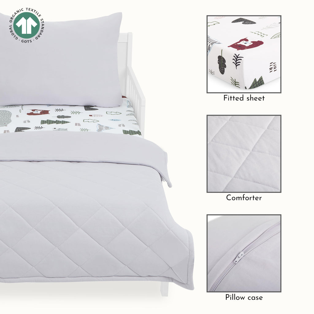 Evolur Grizzly Bear 3 Piece Toddler Bedding Set, Super Soft and Breathable Toddler Bedding, Machine Washable, Includes Fitted Sheet, Comforter and Pillow Case