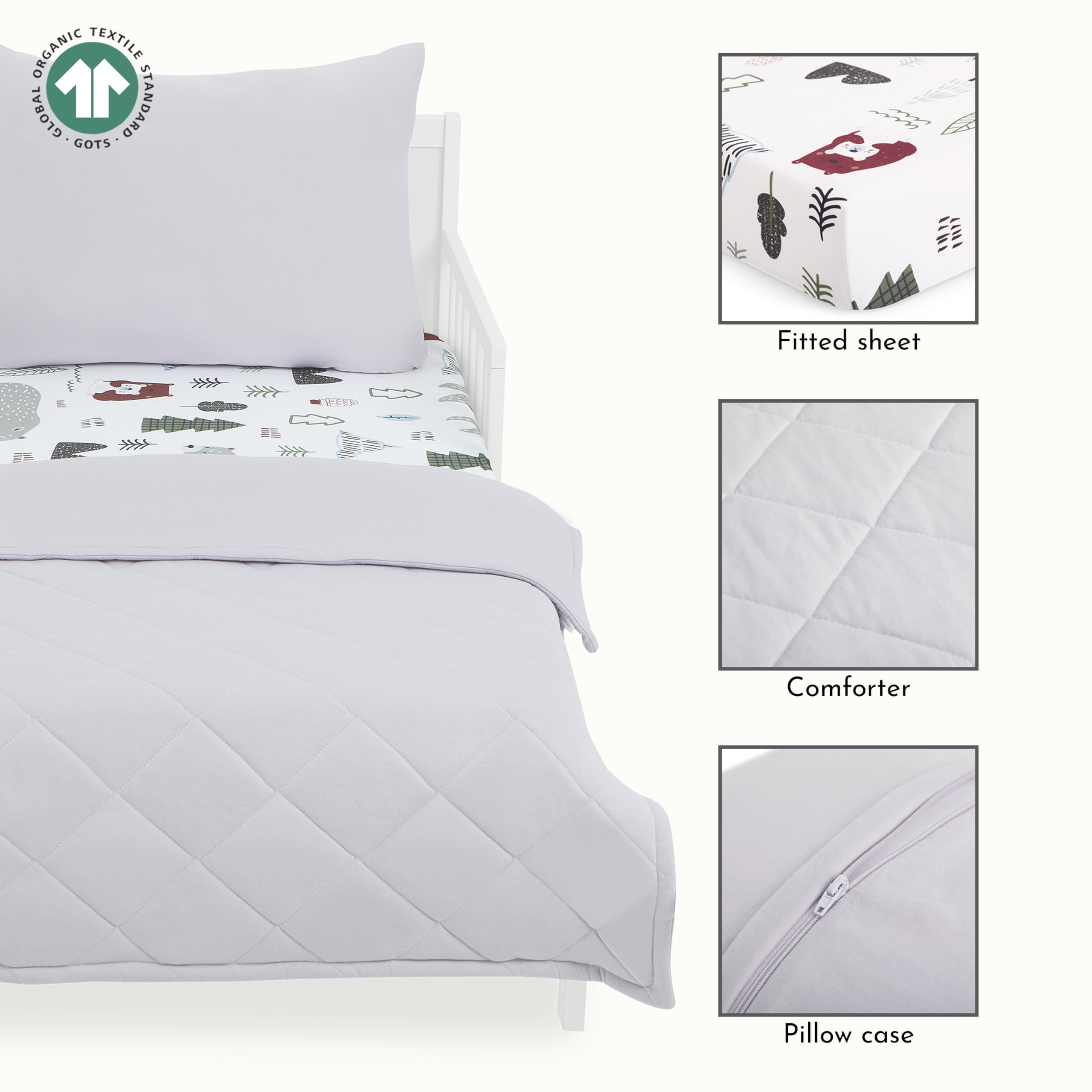 Evolur Grizzly Bear 3 Piece Toddler Bedding Set, Super Soft and Breathable Toddler Bedding, Machine Washable, Includes Fitted Sheet, Comforter and Pillow Case