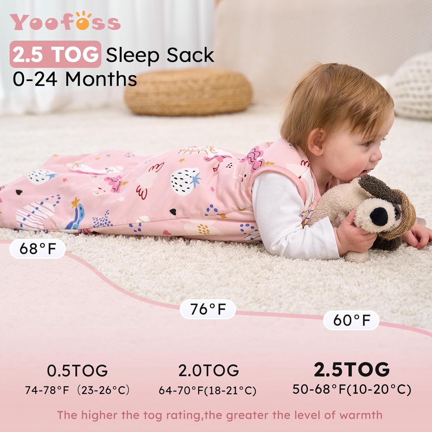 Yoofoss Baby Sleep Sack - 100% Organic Cotton Wearable Blanket for 6-12 Months | TOG 2.5, 2-Way Zipper, Warm & Comfy