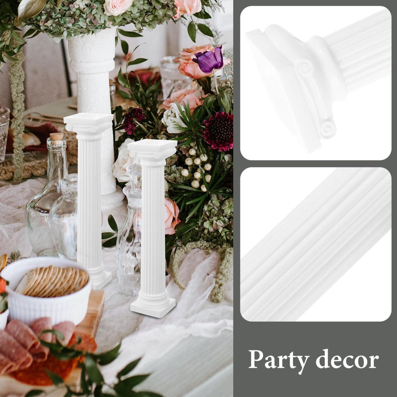 Totority Miniature White Plastic Roman Columns - 6Pcs 6.7 Inch Tall Architectural Decor for Home & Parties