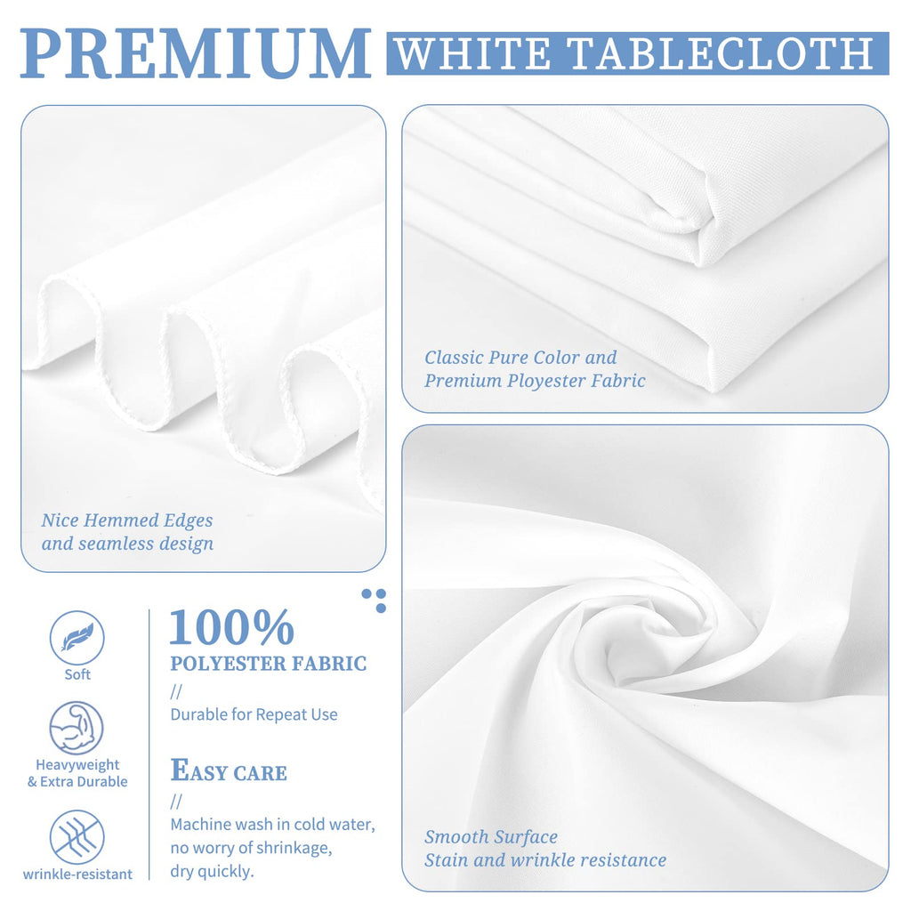 Showgeous 5 Pack White Tablecloths for 8 Foot Rectangle Tables 90 x 156 Inch Rectangular Tablecloth, Bulk Polyester Fabric Table Clothes Washable Long Table Covers for Wedding Party Buffet Restaurant