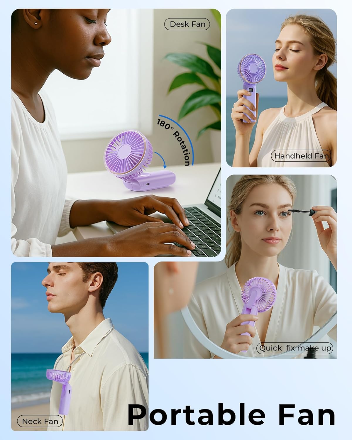 TUNISE Portable Handheld Fan - 4000mAh Battery, 6-Speed Adjustable Wind, USB Rechargeable, Foldable Design