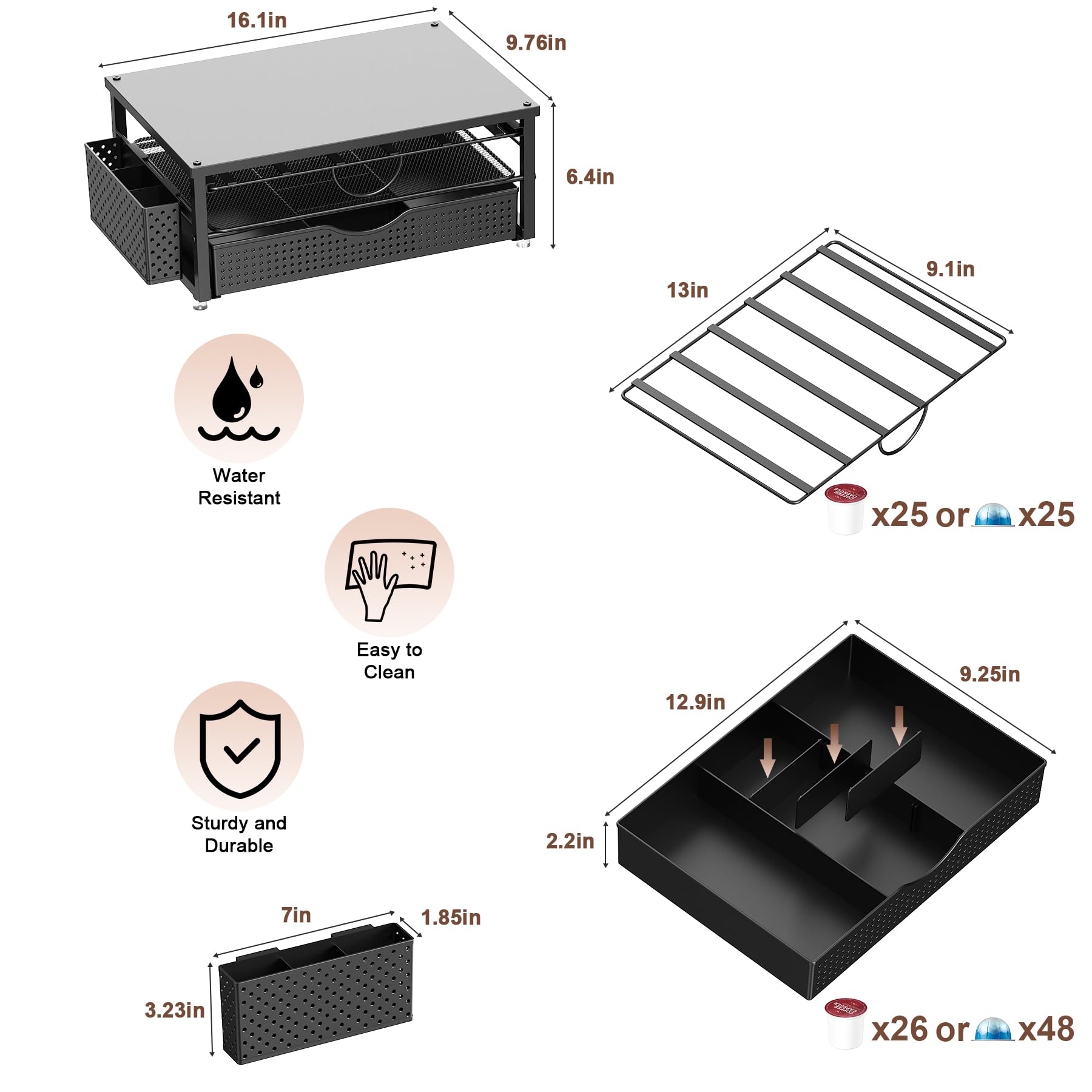 K Cup Holder, Coffee Pod Holder with 2 Tier Sliding Storage Drawer and 1 Hanging Basket for 51 Large or 73 Small Capsule,K Cup Coffee Station Organizer Accessories for Counter,Home,Office,Kitchen