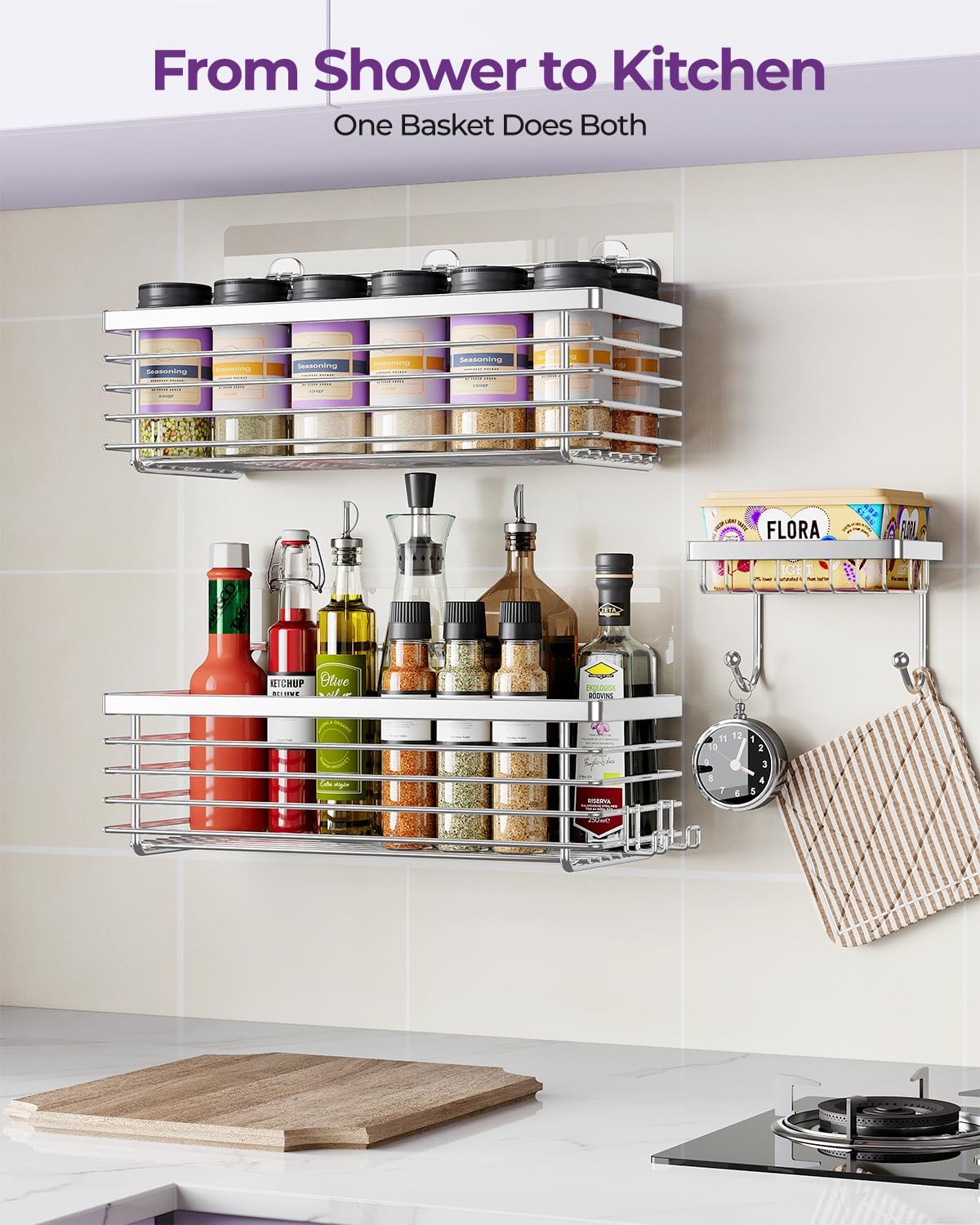 ODesign Shower Caddy - 3 Pack SUS304 Stainless Steel | No Drilling, Rustproof Wall-Mounted Organizer - Silver