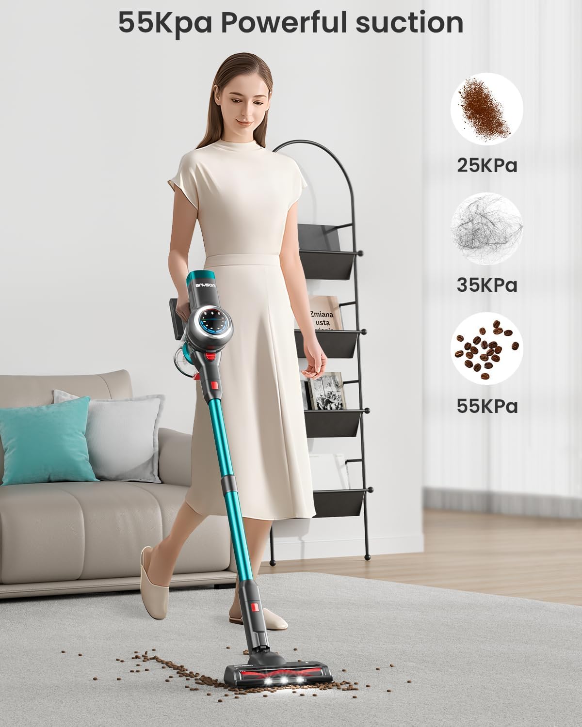 Skiennix Cordless Vacuum Cleaner - 650W Lightweight Stick with OLED Display & Anti-Tangle Brush | Up to 70 Minutes Runtime for Home, Carpets & Pet Hair