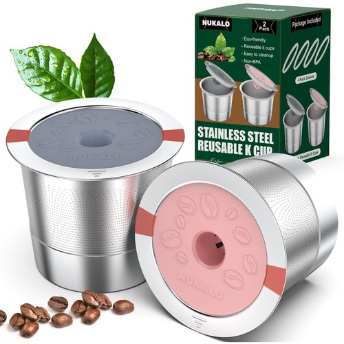 Kcup refillable coffee pod : Reusable Stainless Steel K Cups for Keurig Metal K Cup - Pink & Gray Reusable Coffee Filter for Keurig 1.0 & 2.0 Coffee Maker - Eco-Friendly, Stratum Flow Tech