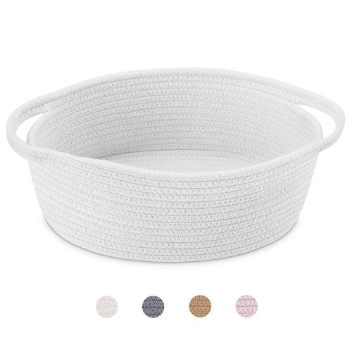 ABenkle Decorative Rope Woven Storage Basket - Small Toy Organizer with Handles | 12"x8"x5", White