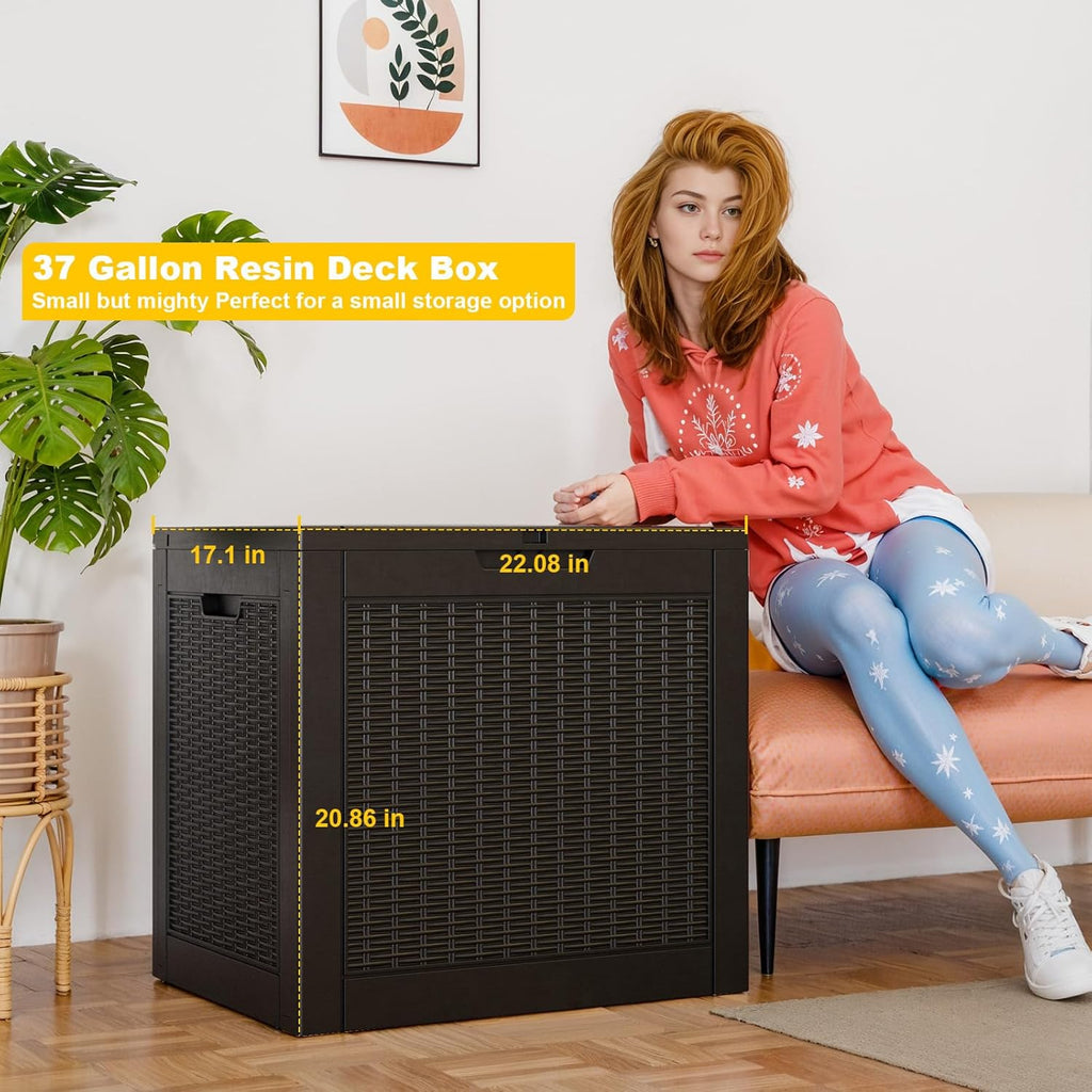 Skiennix 37 Gallon Outdoor Deck Box - Lockable Waterproof Storage for Garden Tools & Cushions | Black