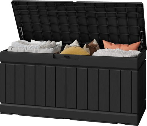 Greesum Outdoor Storage Box - 82 Gallon Waterproof Bin with Lid for Patio, Garden & Pool | Black